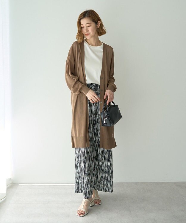 YECCA VECCA シアーニットロング丈カーディガン Dark Beige
