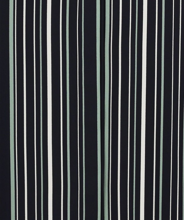 ICB 【新色追加・接触冷感・UVケア・速乾・洗える】BackSatinAmunzen 5分袖バンドカラーブラウス ネイビーストライプ系