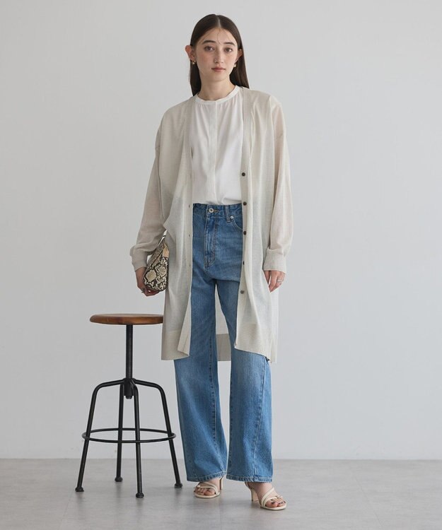 YECCA VECCA シアーニットロング丈カーディガン Light Beige