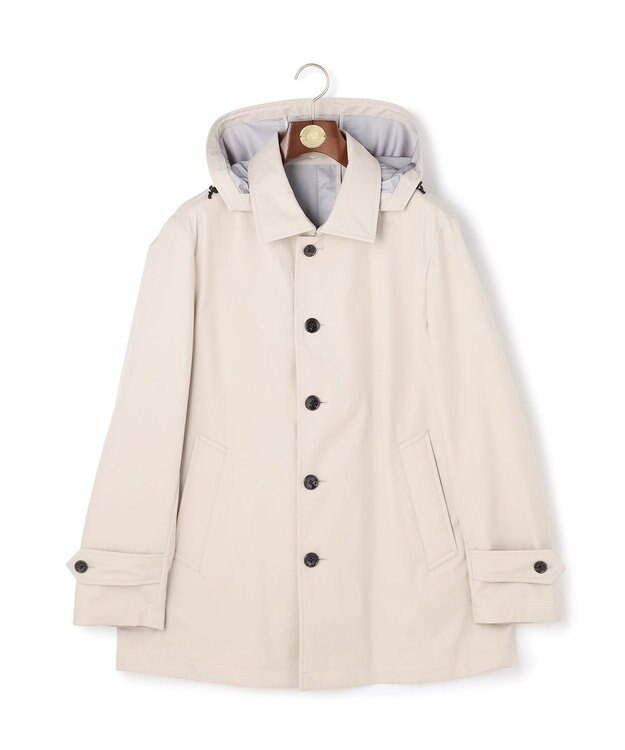 J.PRESS MEN 【オンオフ兼用 / ストレッチ / 撥水 / 洗える】トリコット3レイヤーバルマカンショートコート / フードデタッチャブル ベージュ系