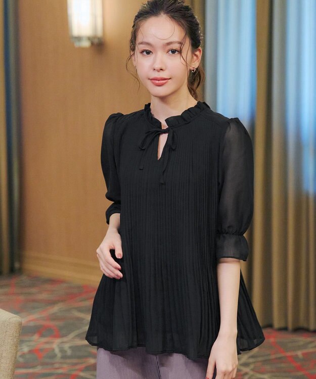 Tiaclasse 【前後2way・洗える】シアープリーツブラウス ブラック