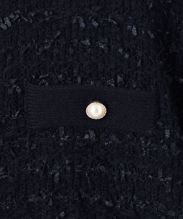 ANY SIS L 【洗える】ノーカラーツイードニット カーディガン ネイビー