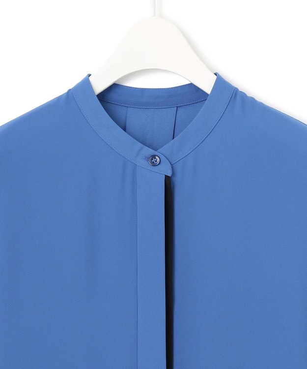 ICB 【新色追加・接触冷感・UVケア・速乾・洗える】BackSatinAmunzen 5分袖バンドカラーブラウス ラピスラズリ系