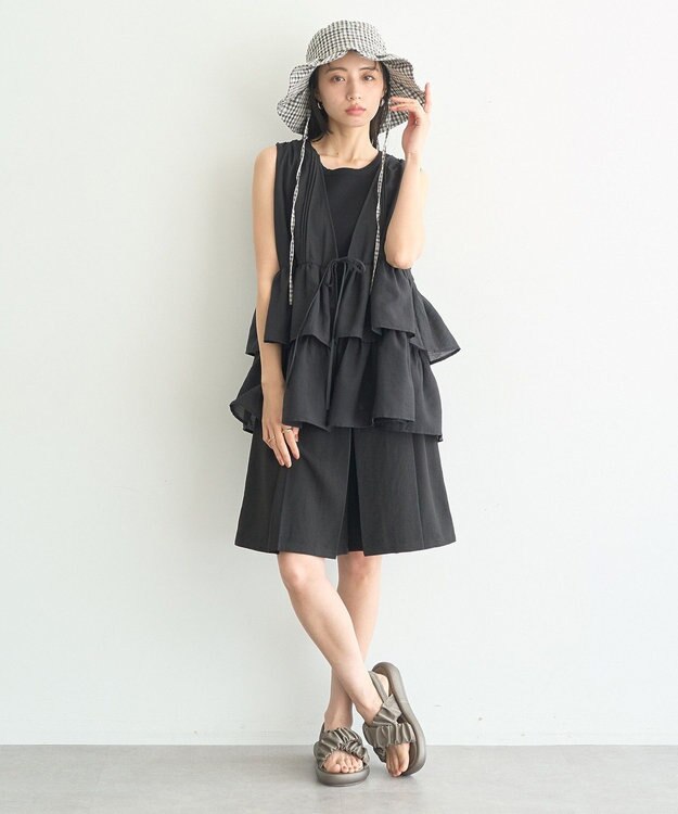 earth music&ecology 【セットアップ対応】ウエストリボンバミューダパンツ Black