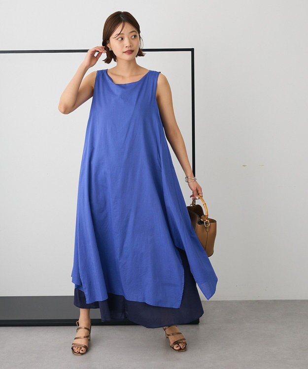CRAFT STANDARD BOUTIQUE インド綿混フレアワンピース Blue