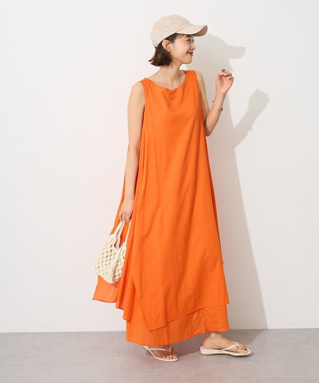 CRAFT STANDARD BOUTIQUE インド綿混フレアワンピース Orange