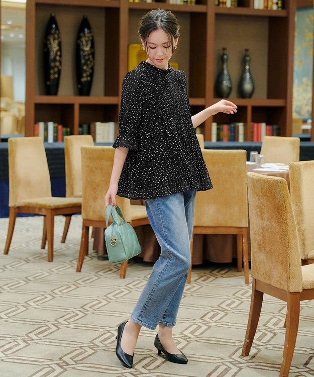 Tiaclasse 【前後2way・洗える】シアープリーツブラウス ドット