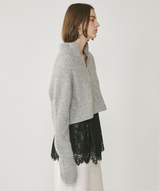 GRACE CONTINENTAL 畦zipニットトップ グレー