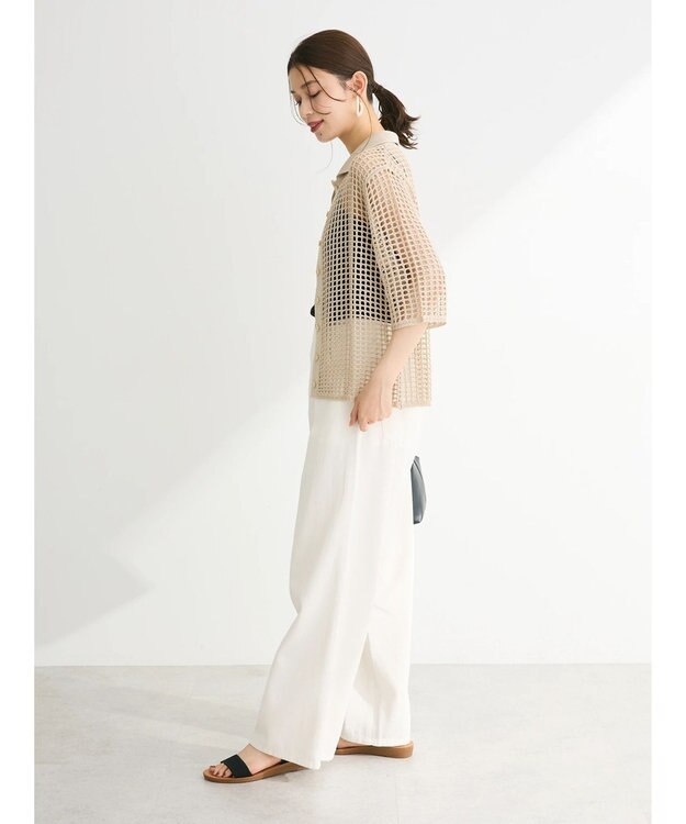 Green Parks メッシュ編み襟付きカーディガン Ecru