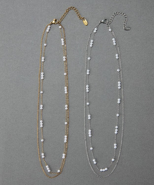 Phoebe 〈金属アレルギー対応〉レイヤードステーションパールネックレス　シルバー　ステンレス シルバー