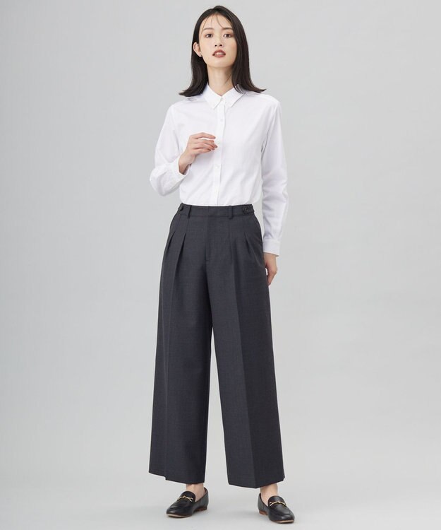 J.PRESS LADIES 【洗える】ANASTASIA milled ツータック ワイド パンツ チャコール系