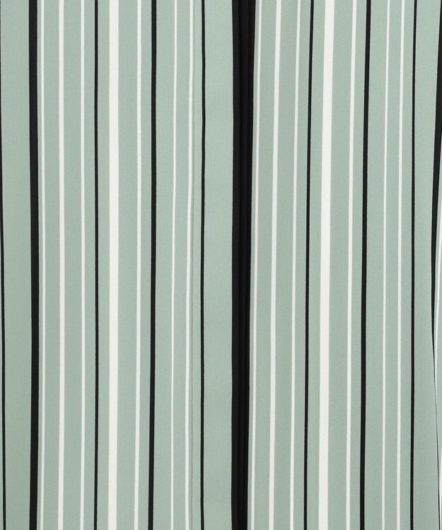 ICB L 【新色追加・接触冷感・UVケア・速乾・洗える】BackSatinAmunzen 5分袖バンドカラーブラウス ティールグレーストライプ系［WEB限定］