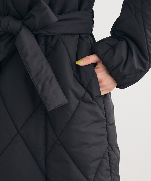 Green Parks ファー衿ダイヤキルト中綿コート Black