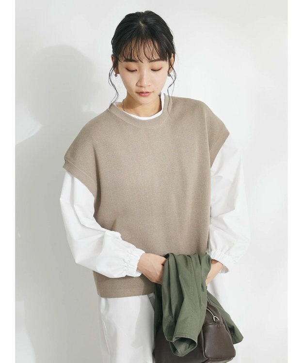 CRAFT STANDARD BOUTIQUE 【洗える】ニットベスト+シャツワンピースSET-B Gray Beige