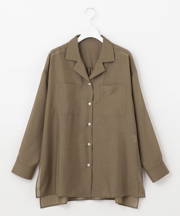 自由区 【洗える/シワになりにくい】オープンカラー シアーブラウス ブラウン系