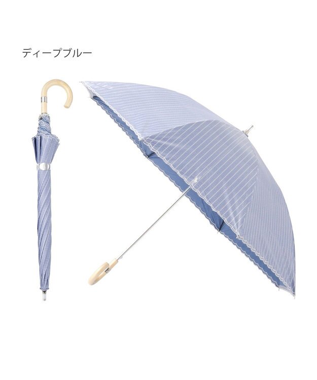 MOONBAT 【軽量】POLO RALPH LAUREN 晴雨兼用日傘 長傘 ストライプスカラ／遮光 遮熱 UV ディープブルー