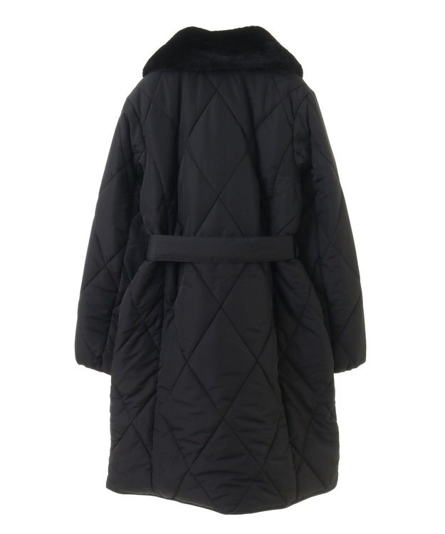 Green Parks ファー衿ダイヤキルト中綿コート Black