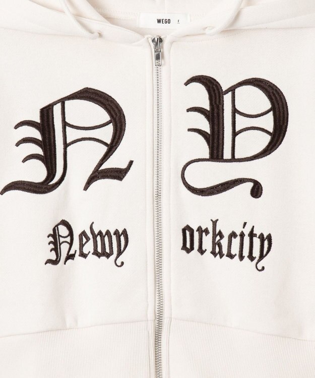 WEGO グラフィック裏起毛ショートZIPパーカー ホワイトアイボリー
