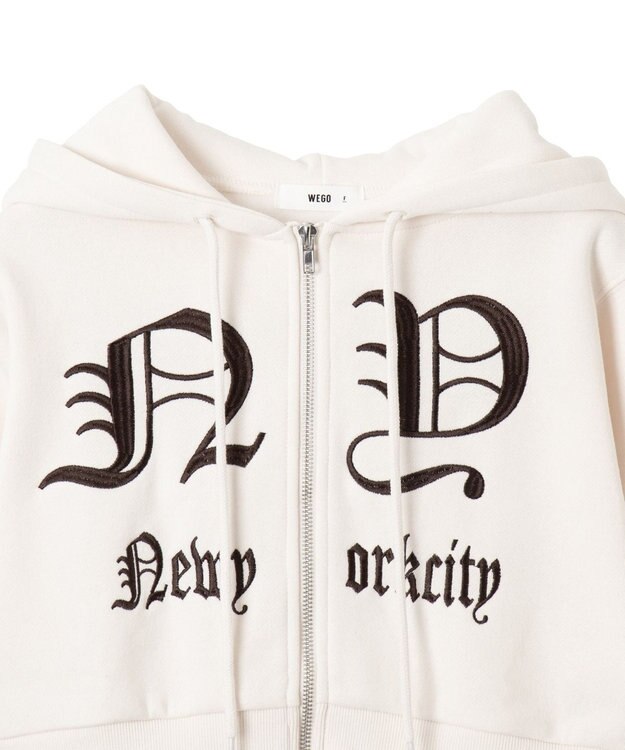 WEGO グラフィック裏起毛ショートZIPパーカー ホワイトアイボリー