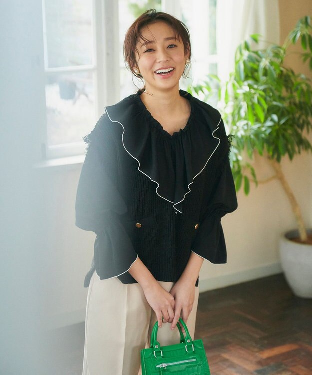 Feroux 【洗える】ツイードライクニット ベスト ブラック系1