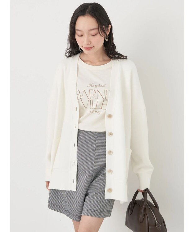 earth music&ecology やわらかタッチＶネックカーディガン Off White