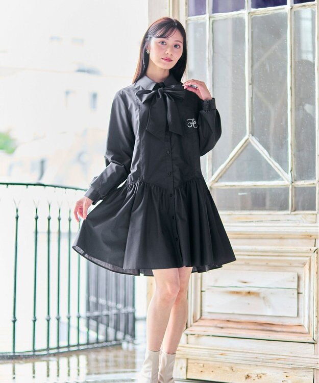 Feroux 【2WAY】リボンタイシャツ ワンピース グレー系