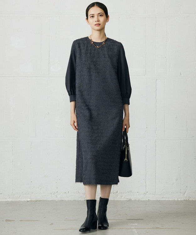 自由区 L 【カタログ掲載】ループカットジャカード ワンピース スレート