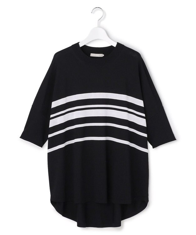 ICB 【先行予約】VIS/NYハイゲージランダムボーダー 半袖ニット ブラック×オフホワイト