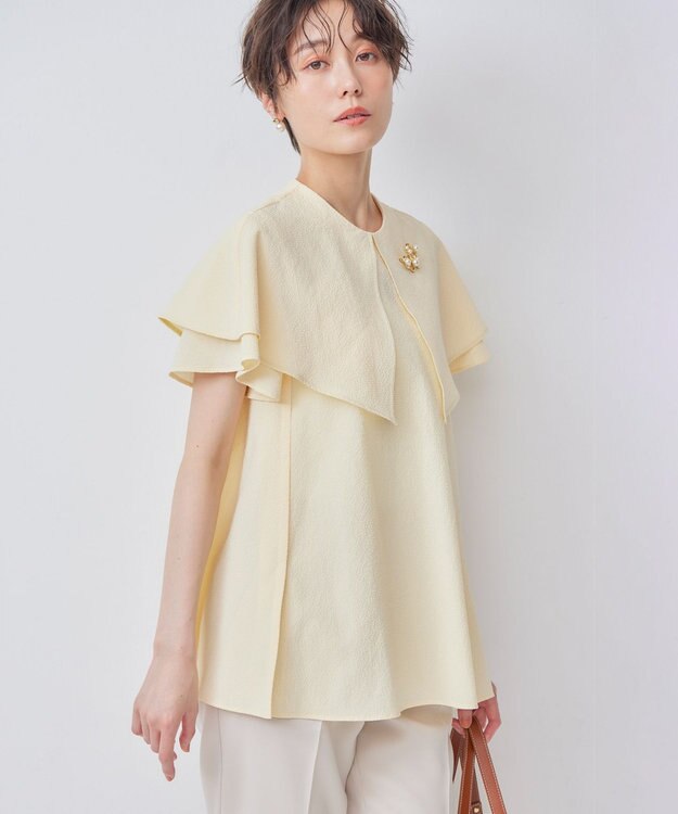 組曲 L サッカーストレッチ 襟付きブラウス シェルイエロー系