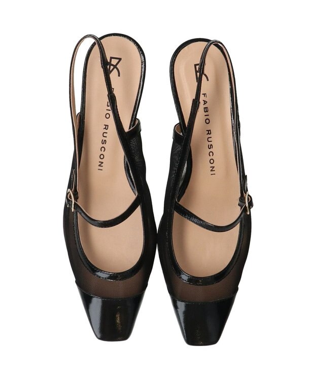 INTER-CHAUSSURES 【FABIO RUSCONI】ワンストラップネットバックバンドパンプス ブラックコンビ