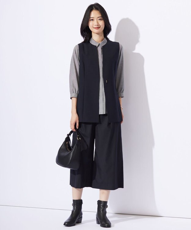 J.PRESS LADIES 【洗える】ウォッシャブルキュプラツイル ピンタック ブラウス ブラックチェック系