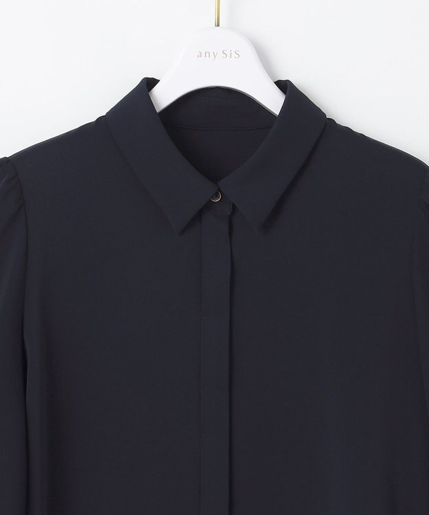 ANY SIS 【洗える】トロミシャツカラー ブラウス ネイビー