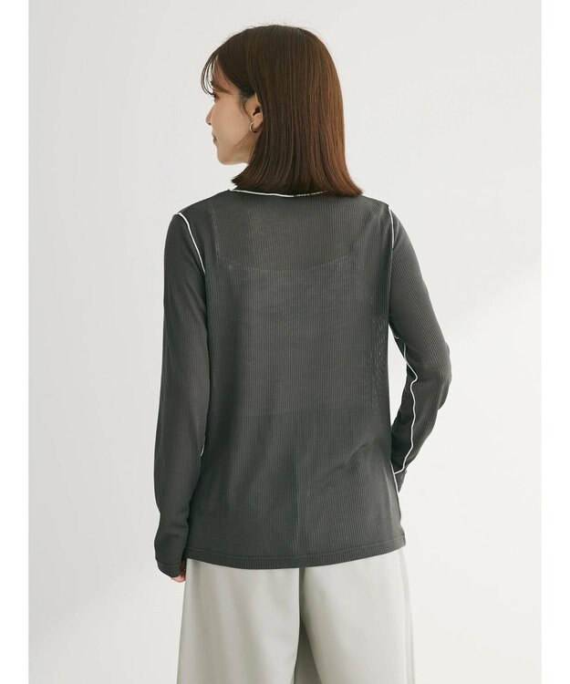 Green Parks 配色ステッチシアーリブプルオーバー Dark Gray