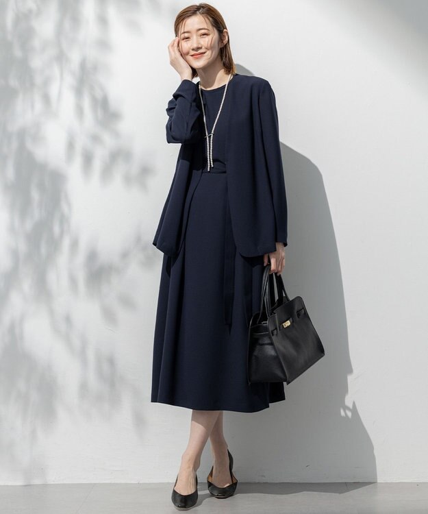 23区 【吸水速乾/UVカット/接触冷感/洗える】ストレッチジョーゼット ワンピース ネイビー系