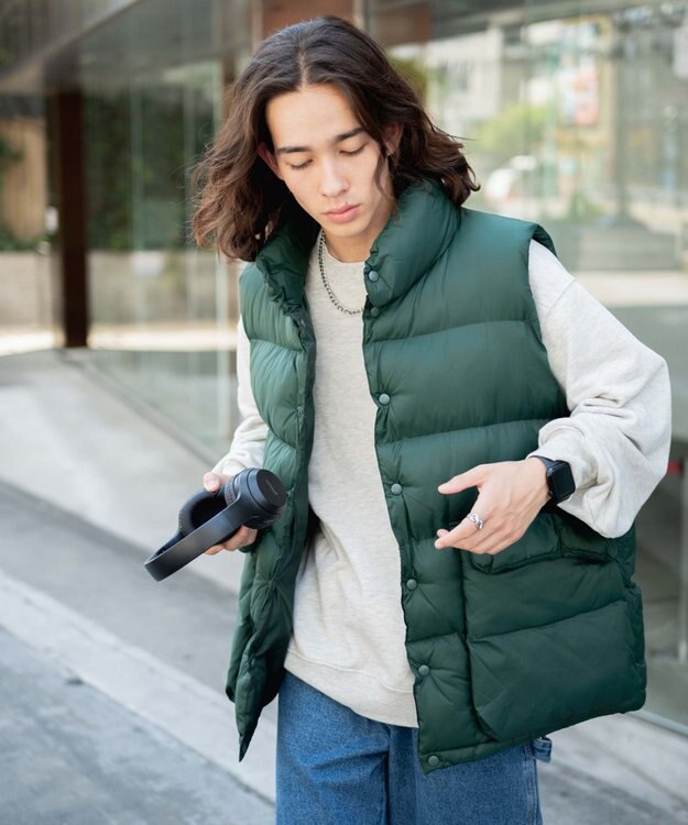 WEGO カラーナイロンパテッドベスト ダークグリーン