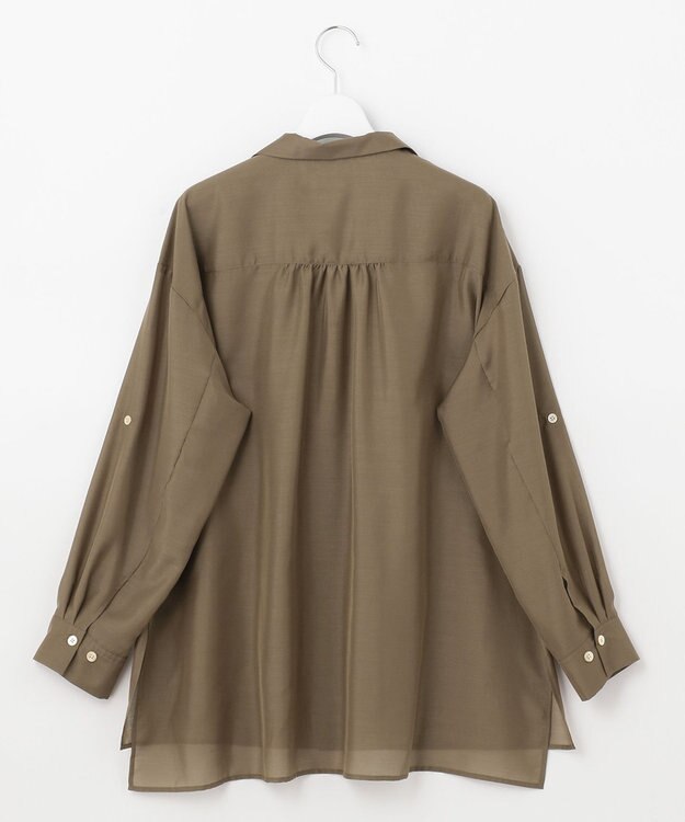 自由区 【洗える/シワになりにくい】オープンカラー シアーブラウス ブラウン系