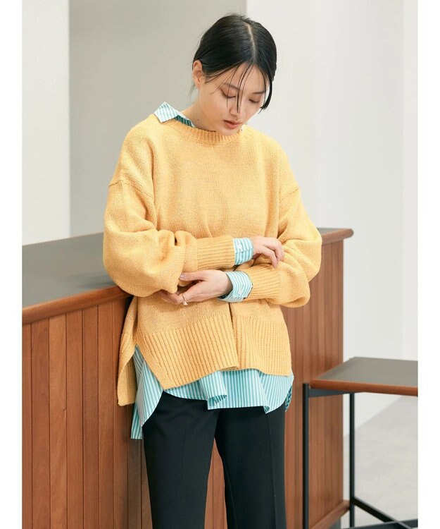 AMERICAN HOLIC サイドスリット袖ボリュームニットプルオーバー Yellow