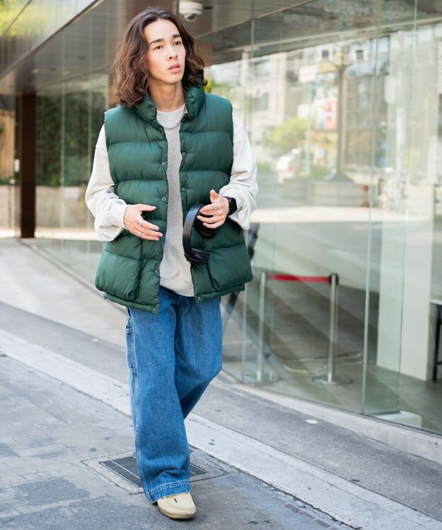 WEGO カラーナイロンパテッドベスト ダークグリーン