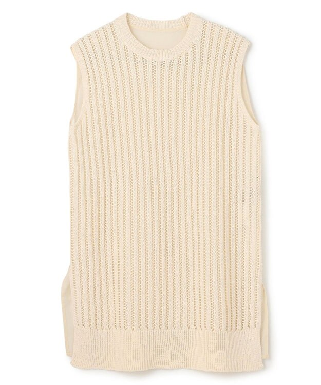 BEIGE， 【洗える】ALOE / コットンメッシュオーガンジーノースリーブニット Ecru