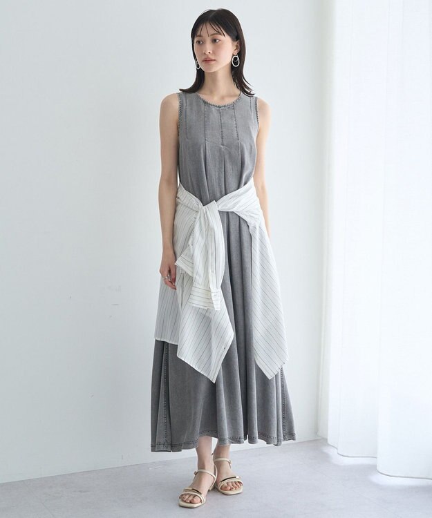 YECCA VECCA バイオ加工ヴィンテージデニムタックワンピース Gray