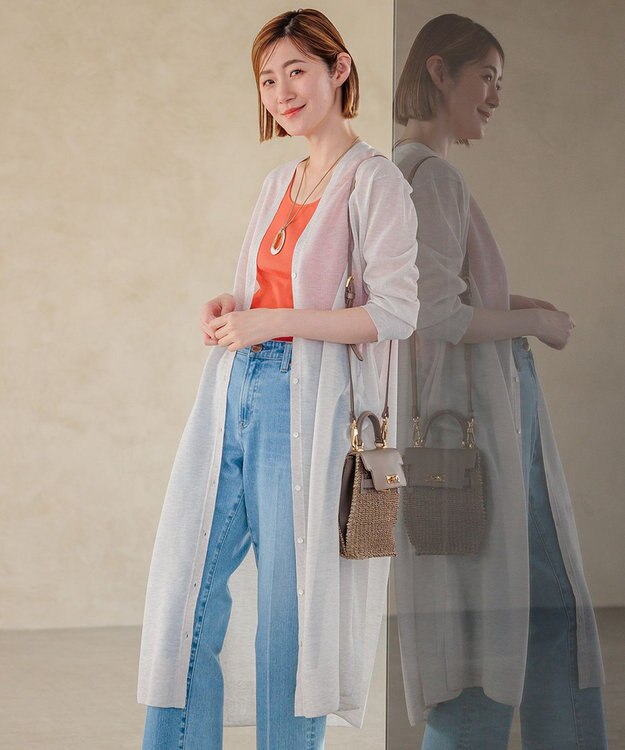 23区 【洗える】シャイニーシアー ニット ロングカーディガン ライトグレー系