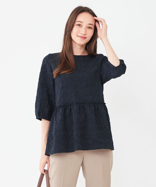 ANY SIS 【洗える】フラワーフクレジャガード ブラウス ネイビー