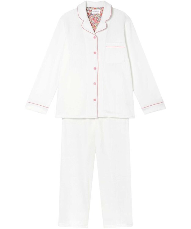 une nana cool 【綿混】ソフトコットンリブ 長袖開襟パジャマ MADE WITH LIBERTY FABRIC ホワイト