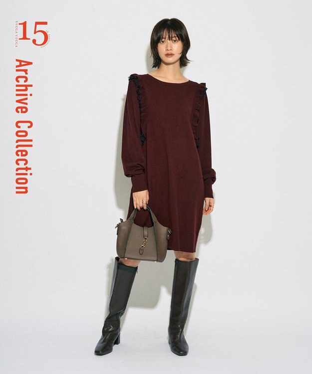 YECCA VECCA 【archive】ラッフルニットワンピース Bordeaux