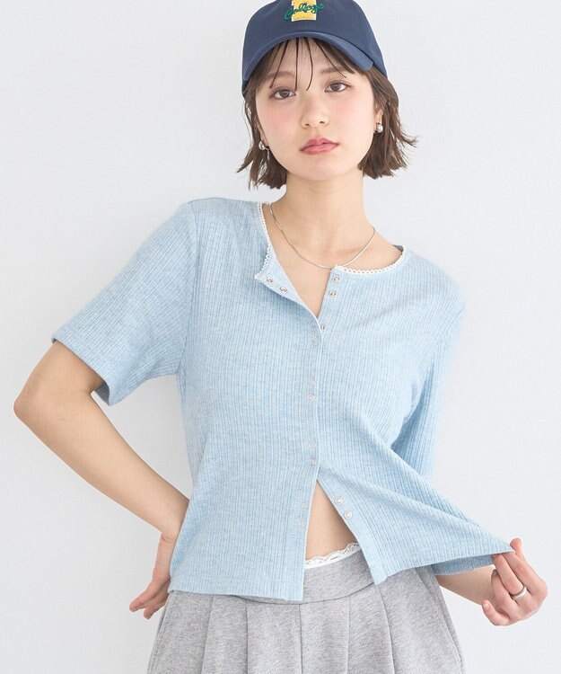 earth music&ecology チェーンリブラメカットソー Blue