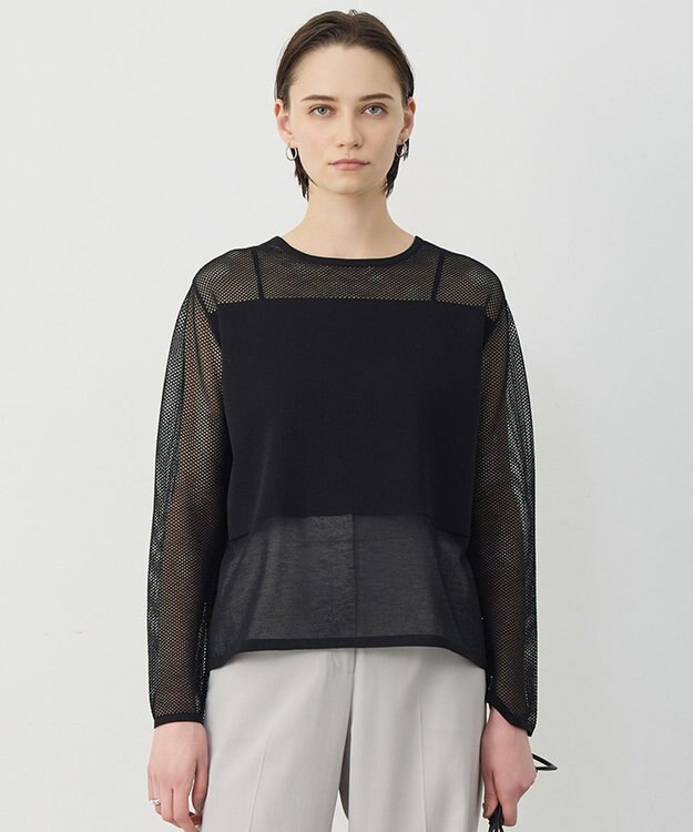 ICB L パネルパターンメッシュ ニットプルオーバー ブラック
