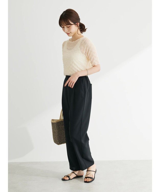 Green Parks 麻調ストレートパンツ Black