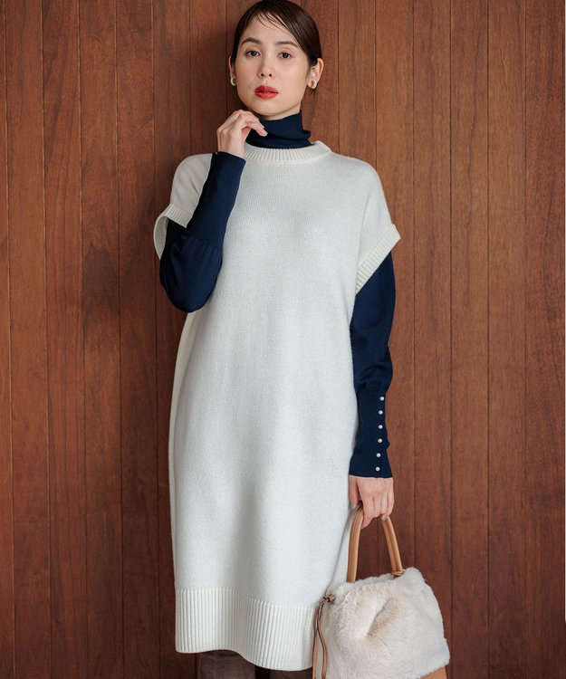 組曲 L 【WEB限定】チュニック丈ニットワンピース アイボリー系