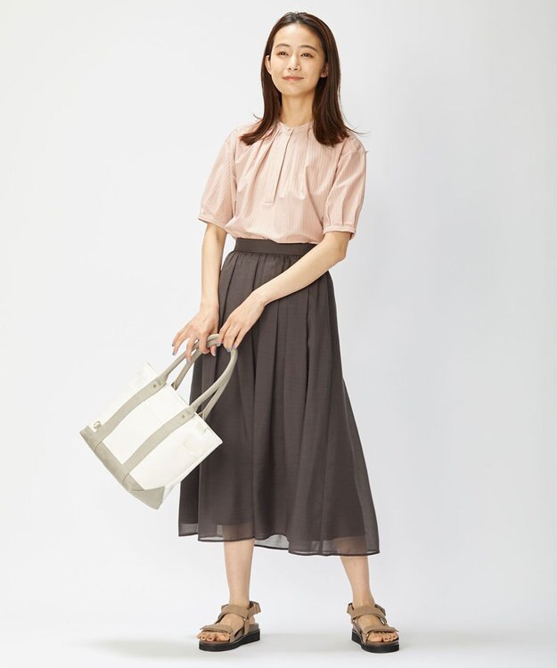 J.PRESS LADIES 【洗える】ブライトスパンボイルAタック スカート ダークブラウン系