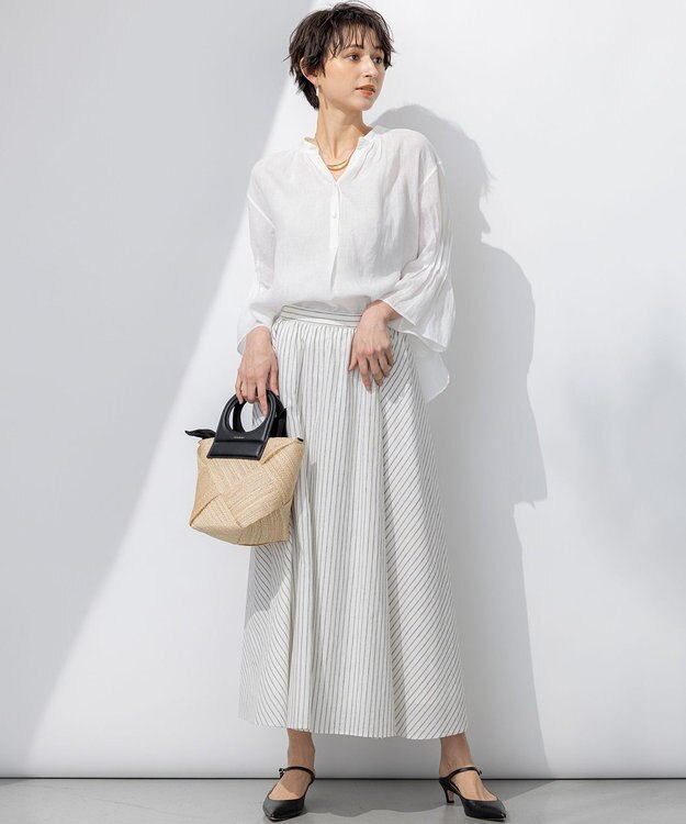 23区 S 【洗える】LIBECO タックスリーブ シャツ ホワイト